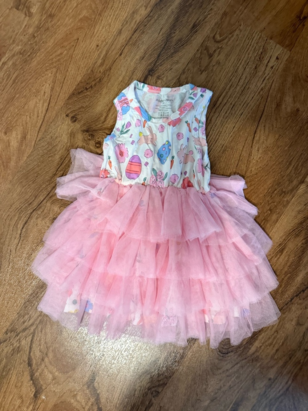 Angel Dear Pink Tulle Tiered Easter Print Dress